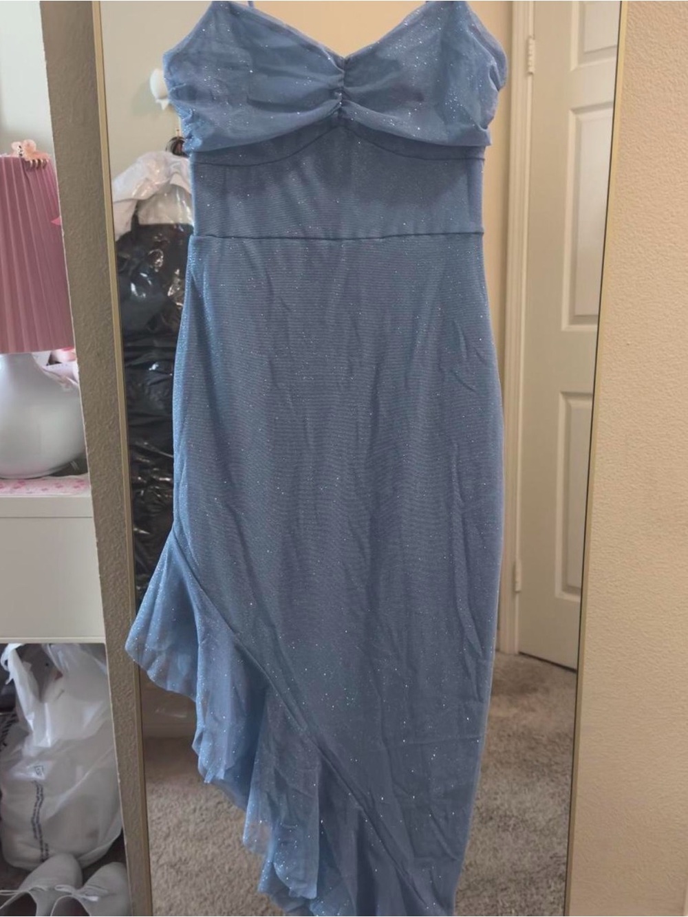 Windsor Light Blue Glitter Aysmmetrical Dress